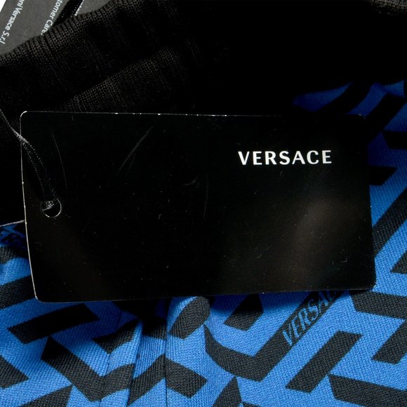 Versace Men's "Mitchel Fit" Navy Blue Greeca Print Fleece Track Sweat Pants - Picture 5 of 6